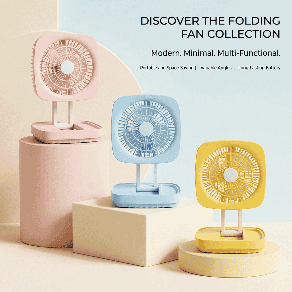 Rechargeable Soft Light Desktop Silent Foldable Electric Table Fan (JK-F666)blue